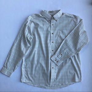 LL Bean 100% Cotton Plaid White Button Down XL